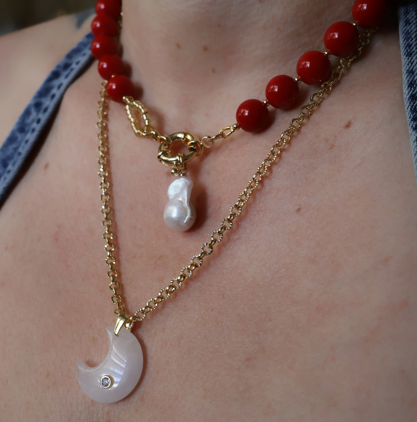 Red Jade Beaded Necklace