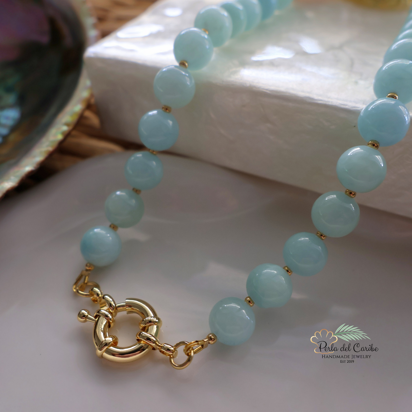Blue Jade Beaded Necklace