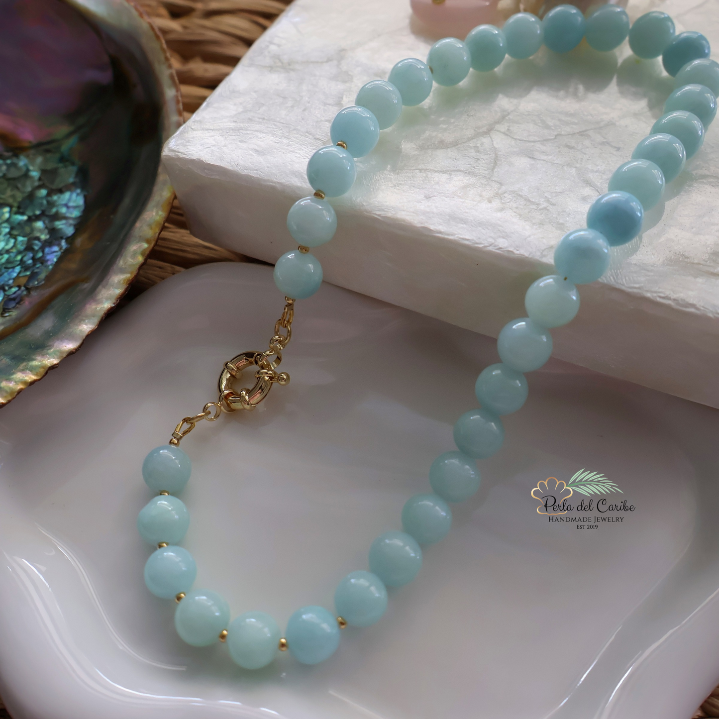 Blue Jade Beaded Necklace