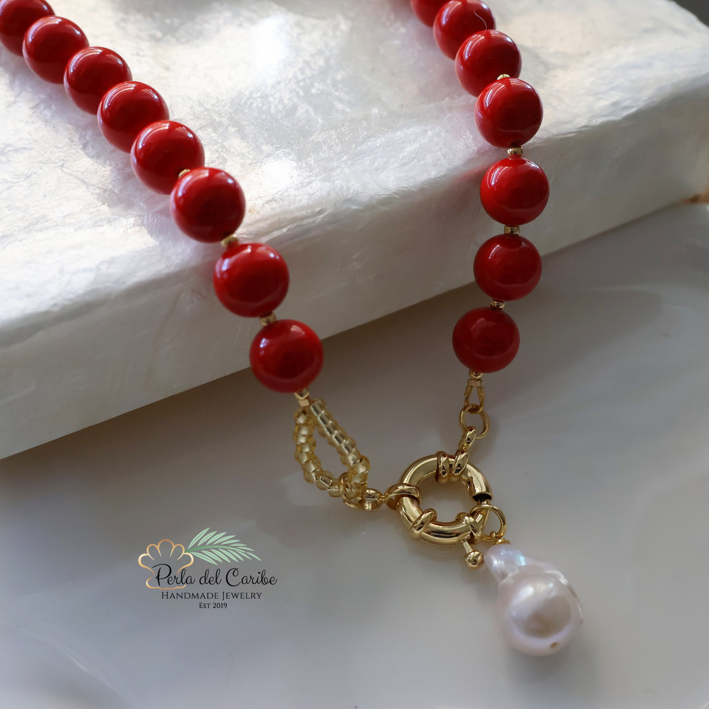Red Jade Beaded Necklace