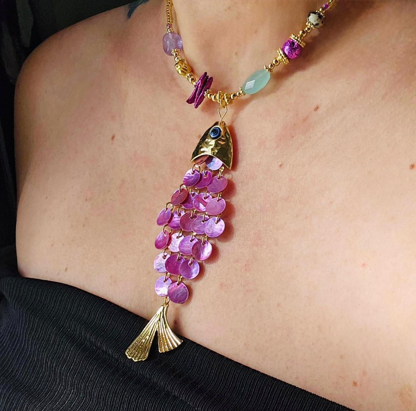 Plum Fish Statement Necklace