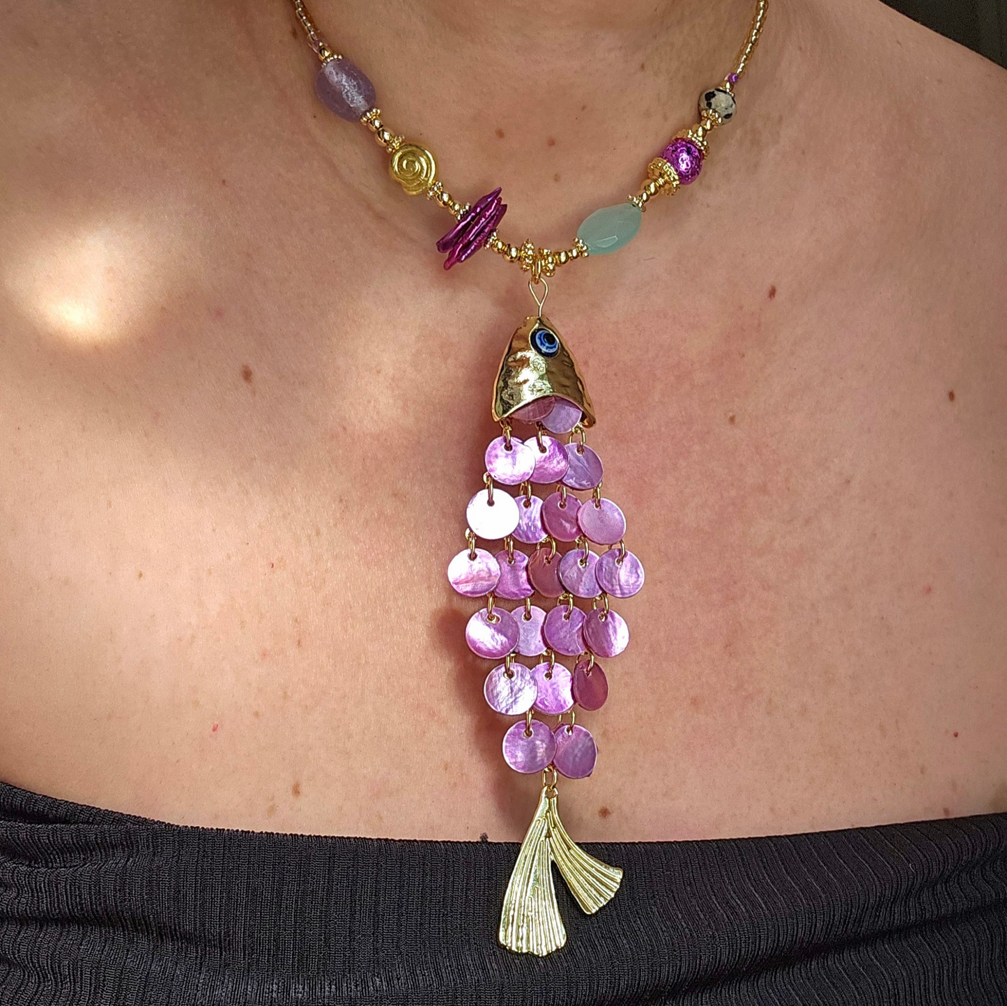 Plum Fish Statement Necklace