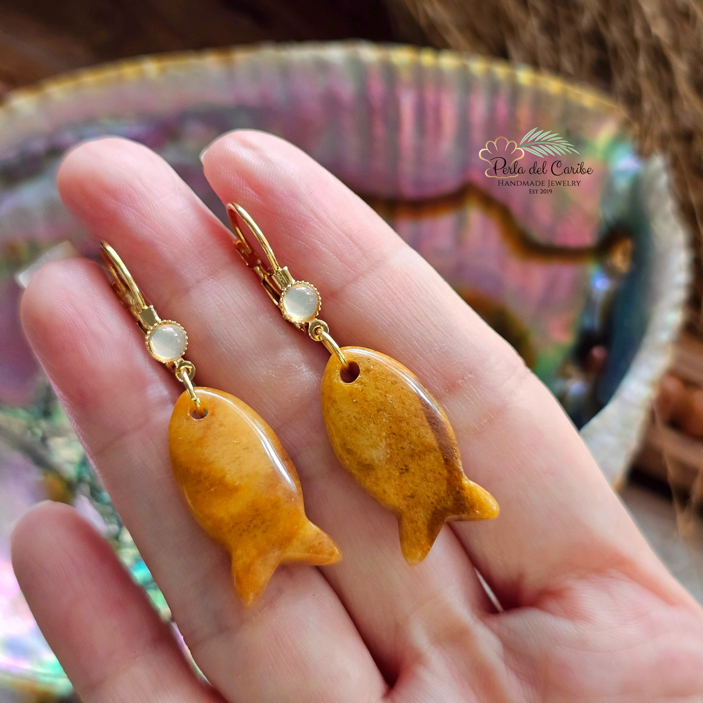 Gemstone Fish Earrings