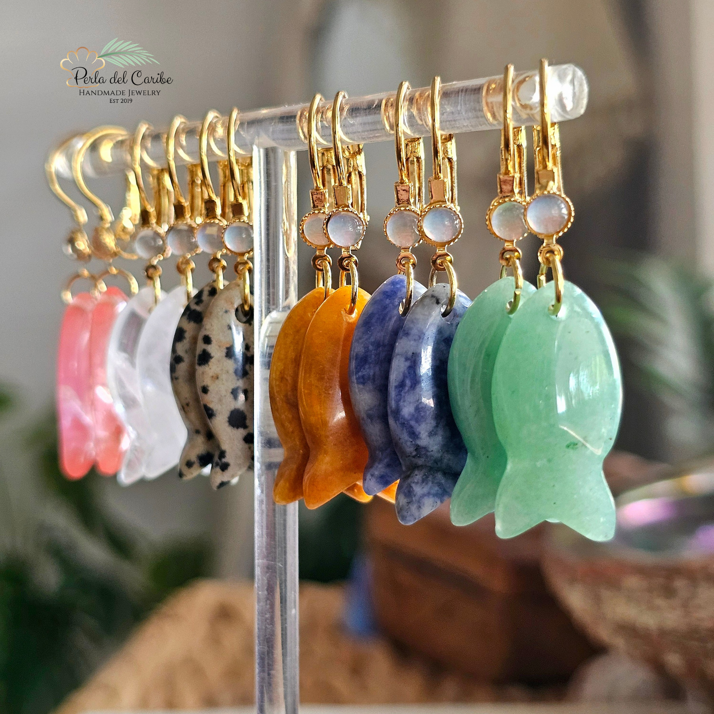 Gemstone Fish Earrings