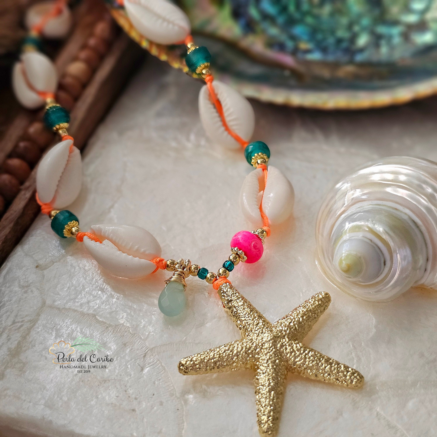 Starfish Cowrie Cord Necklace