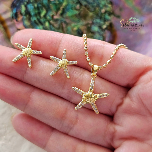 Shell & Starfish  Studs/ Chain