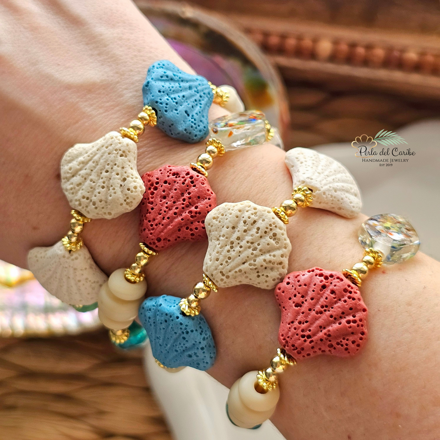 Lava Stone Shell Bracelet