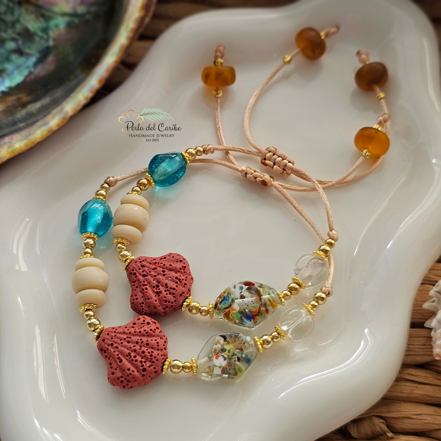 Lava Stone Shell Bracelet