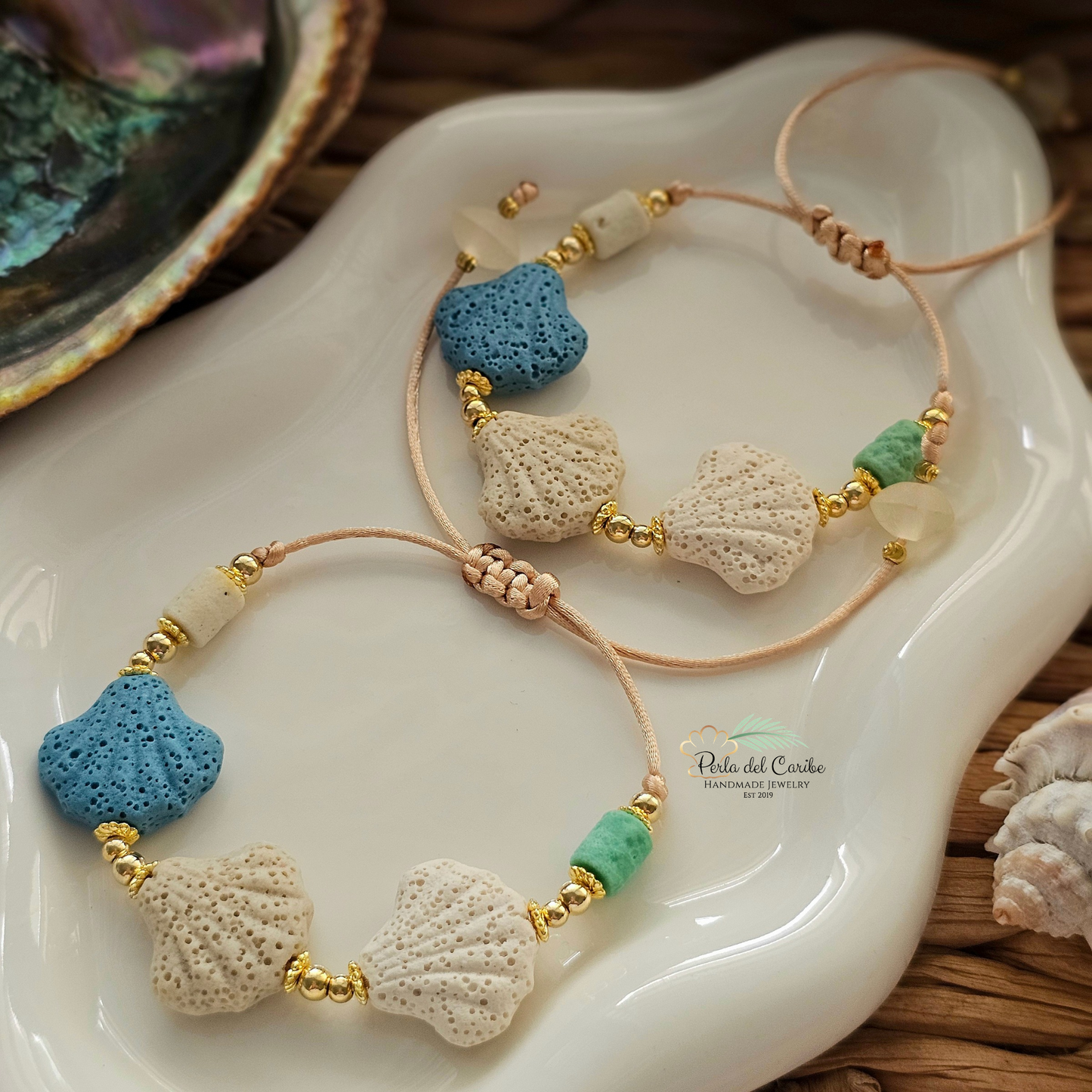 Lava Stone Shell Bracelet