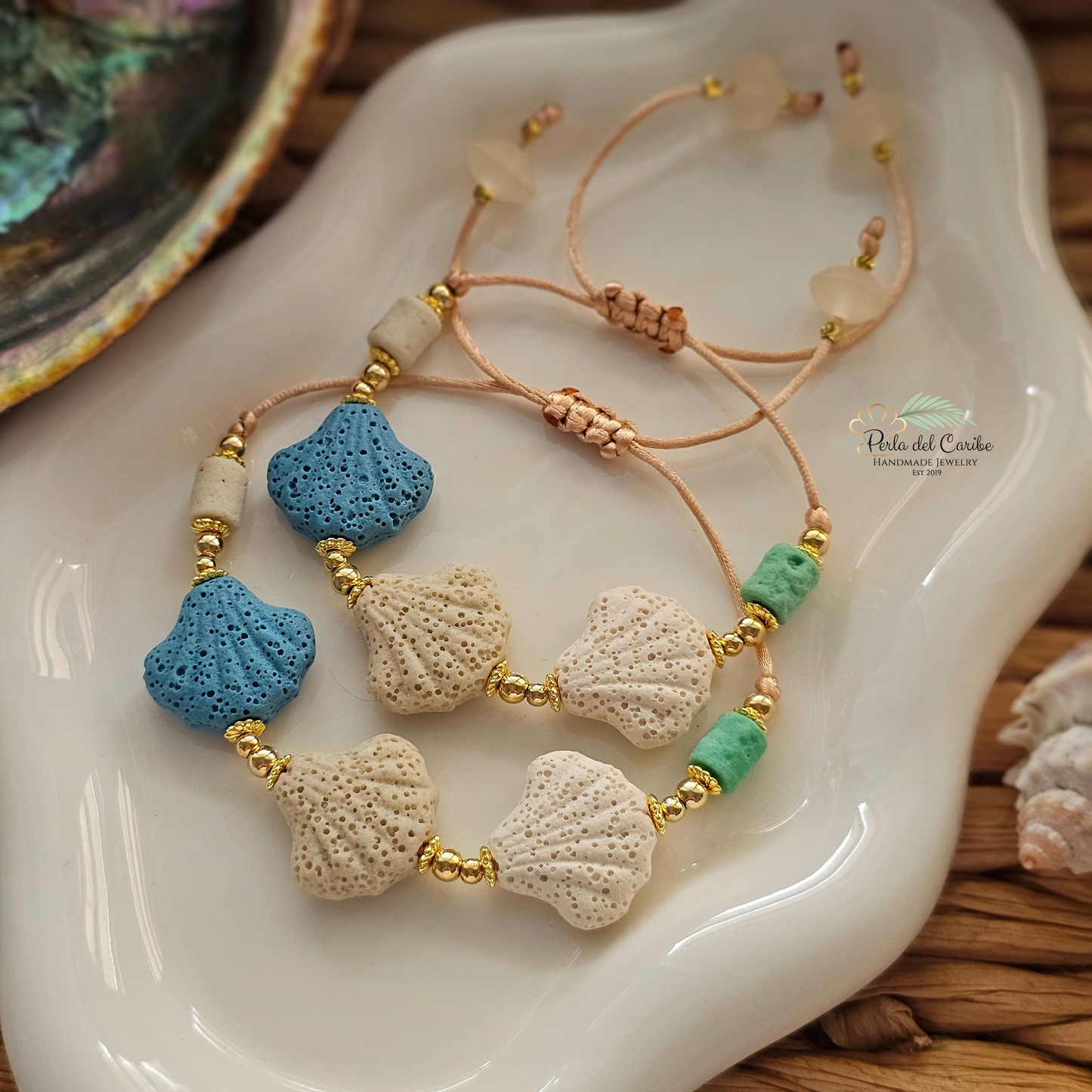 Lava Stone Shell Bracelet