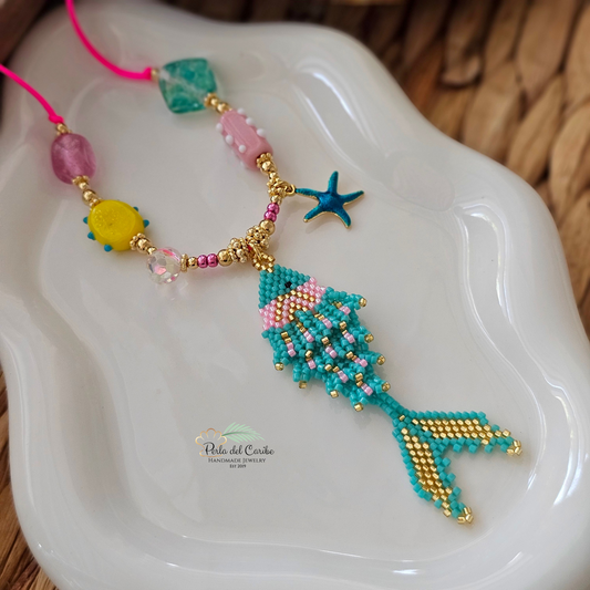 Aqua Fish Cord Necklace