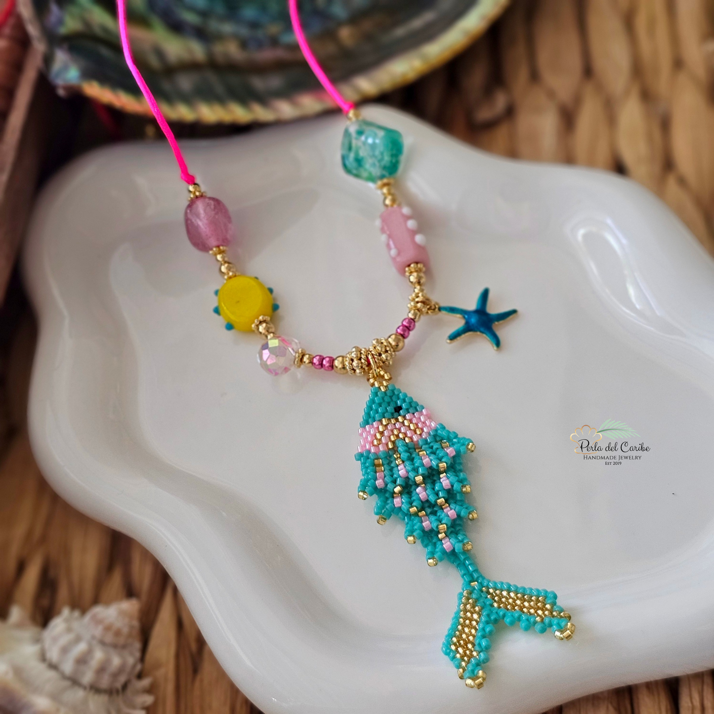 Aqua Fish Cord Necklace