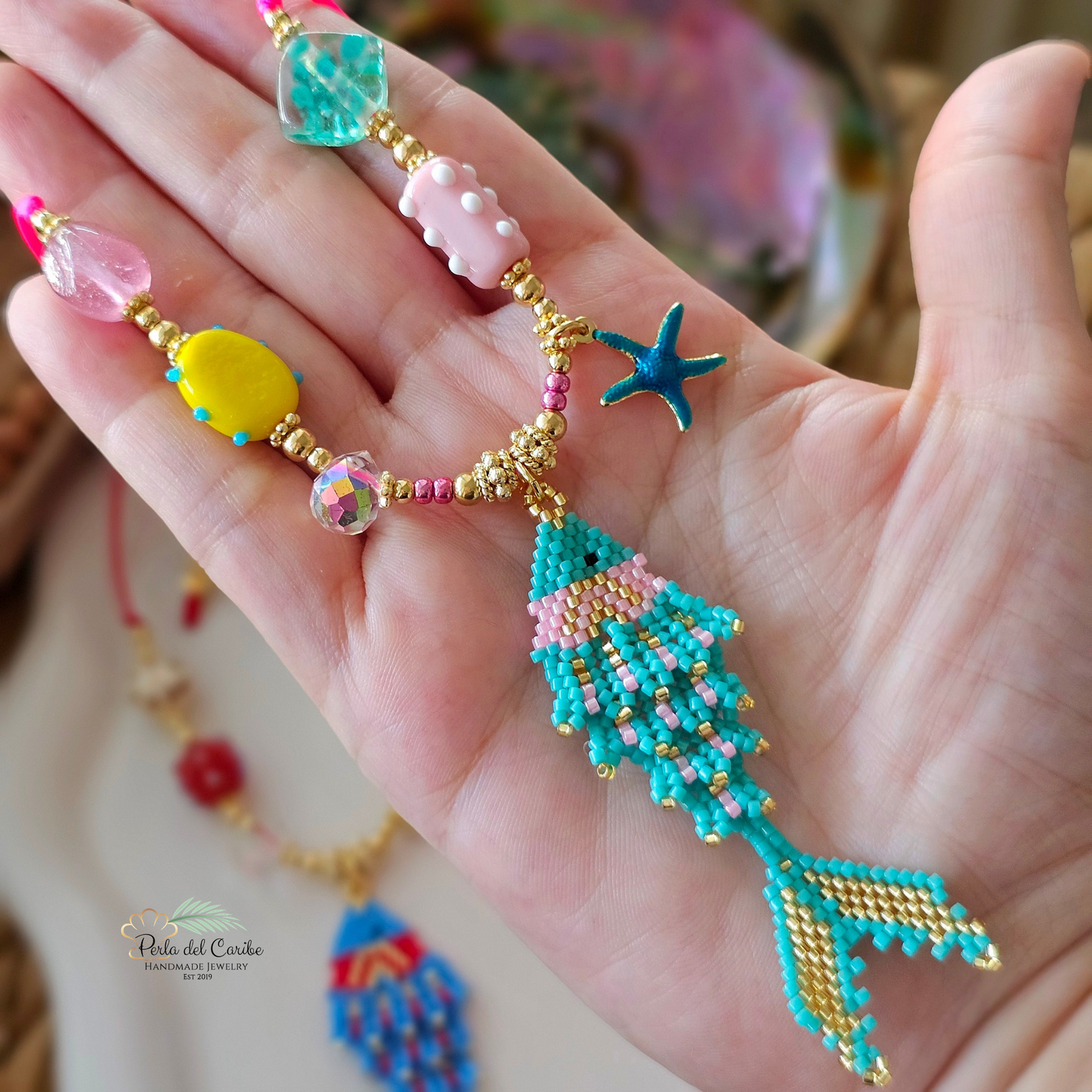 Aqua Fish Cord Necklace