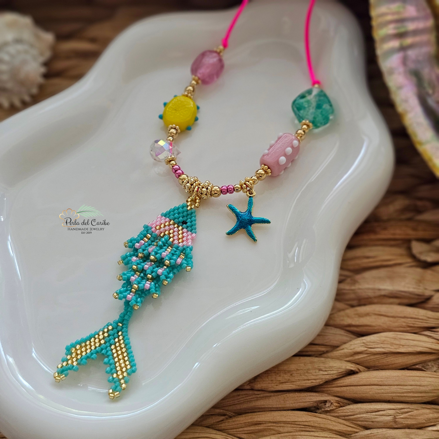 Aqua Fish Cord Necklace