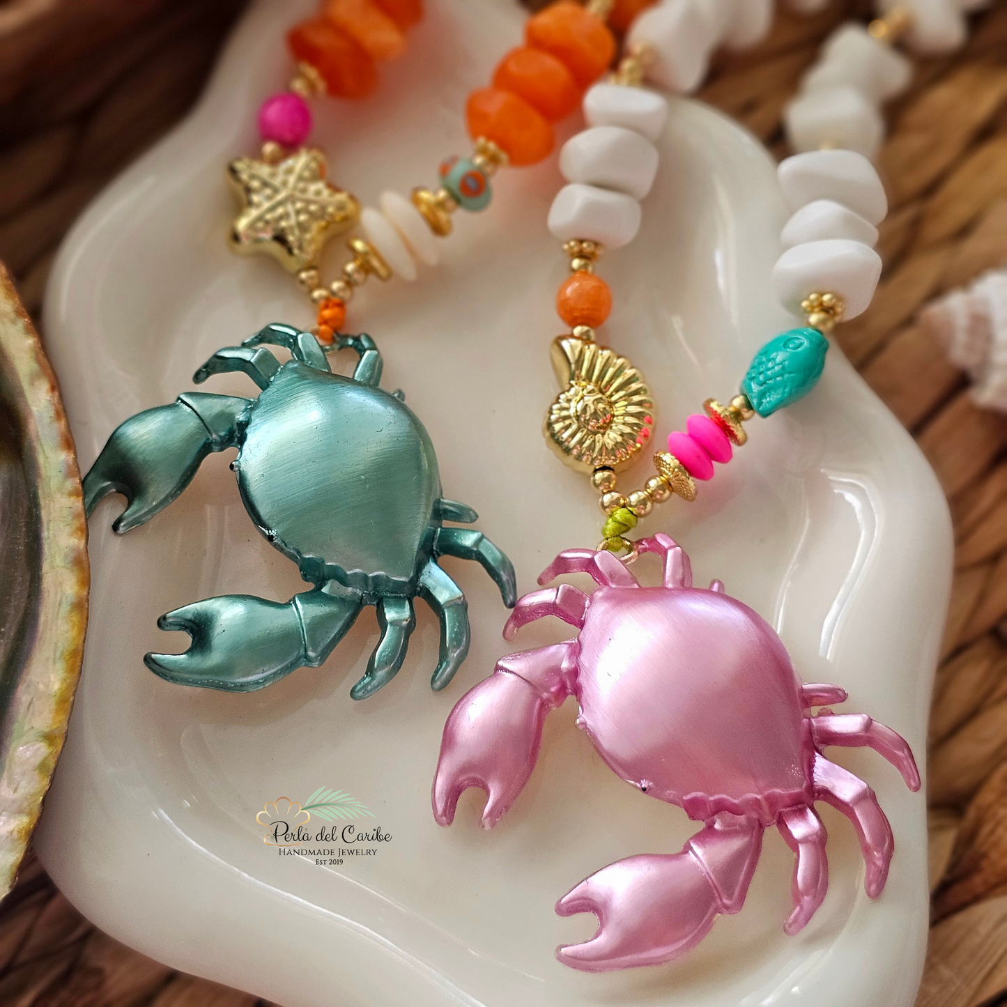 Pink Crab Cord Necklace
