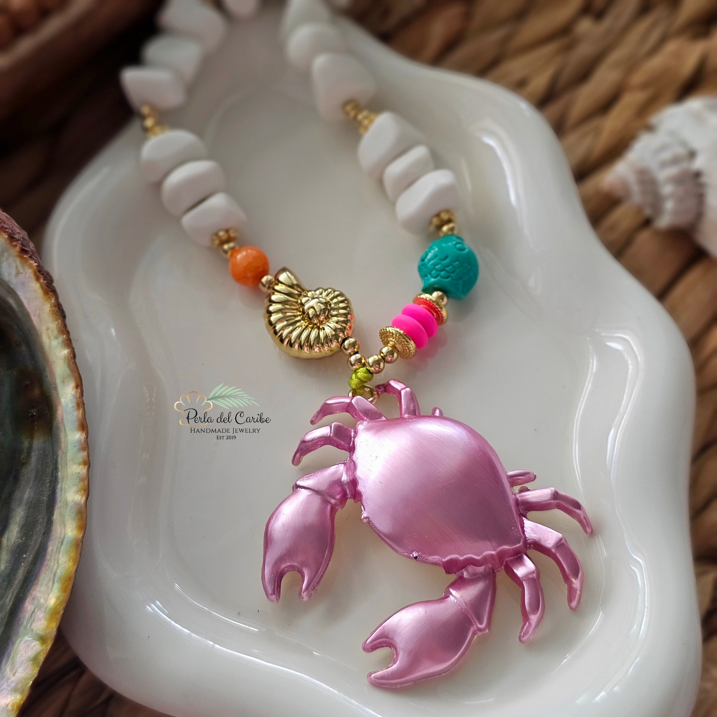 Pink Crab Cord Necklace