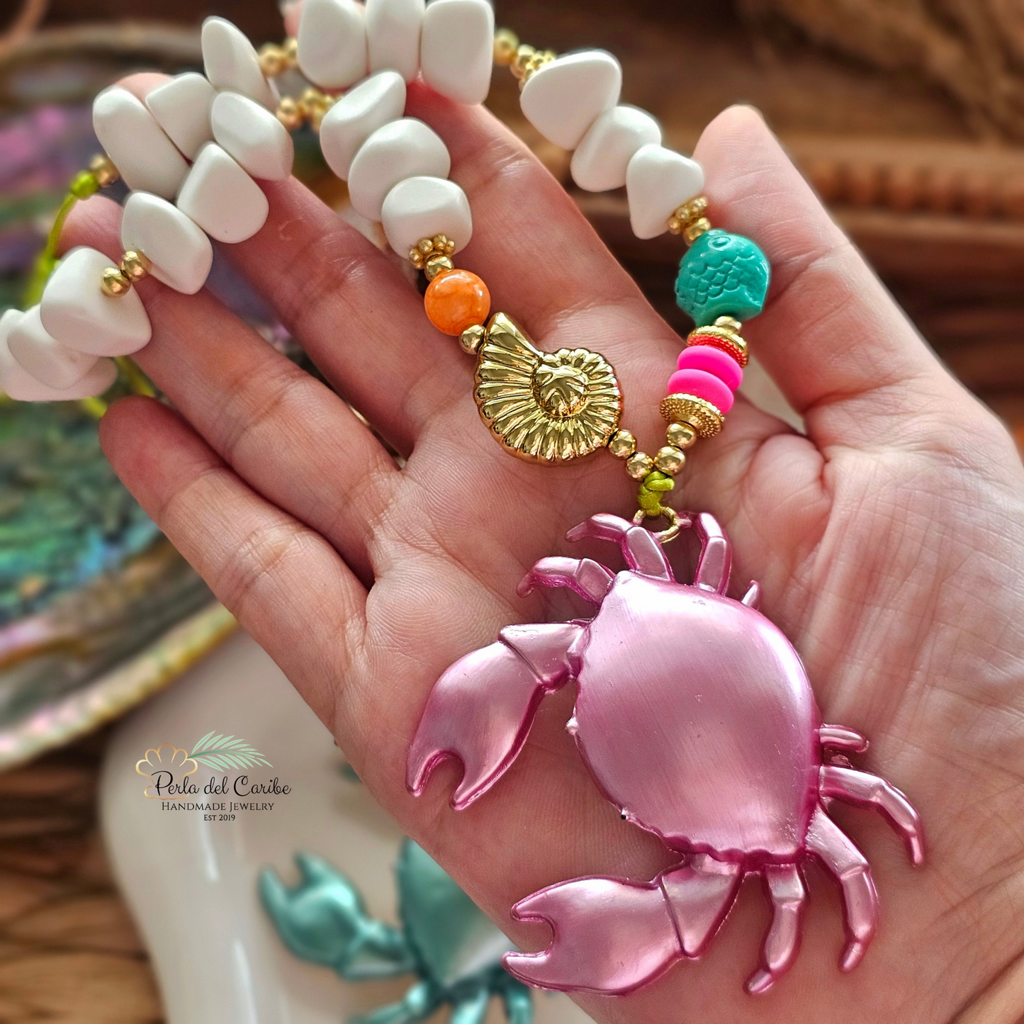 Pink Crab Cord Necklace