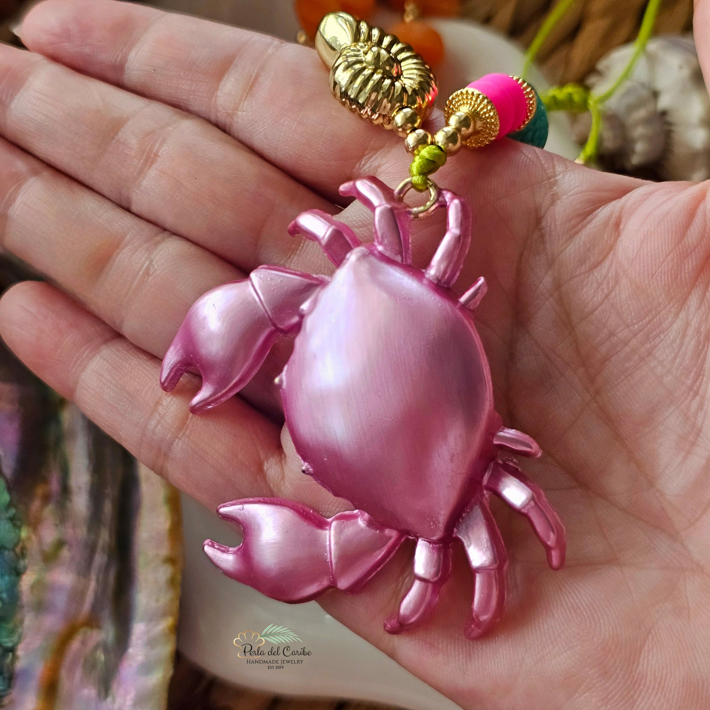 Pink Crab Cord Necklace