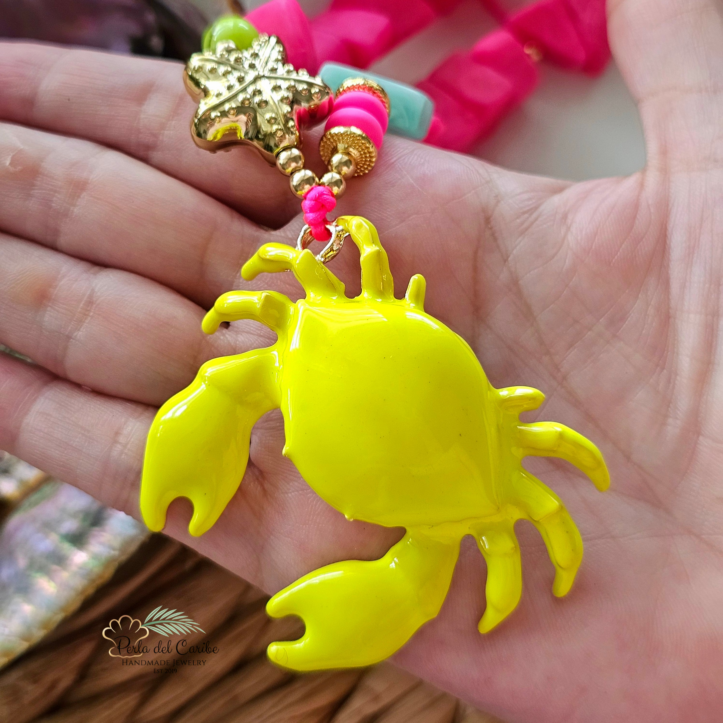 Neon Crab Cord Necklace