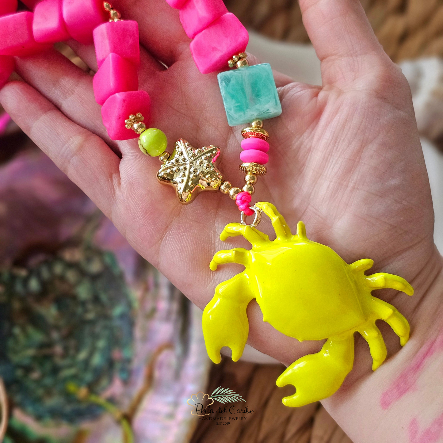 Neon Crab Cord Necklace