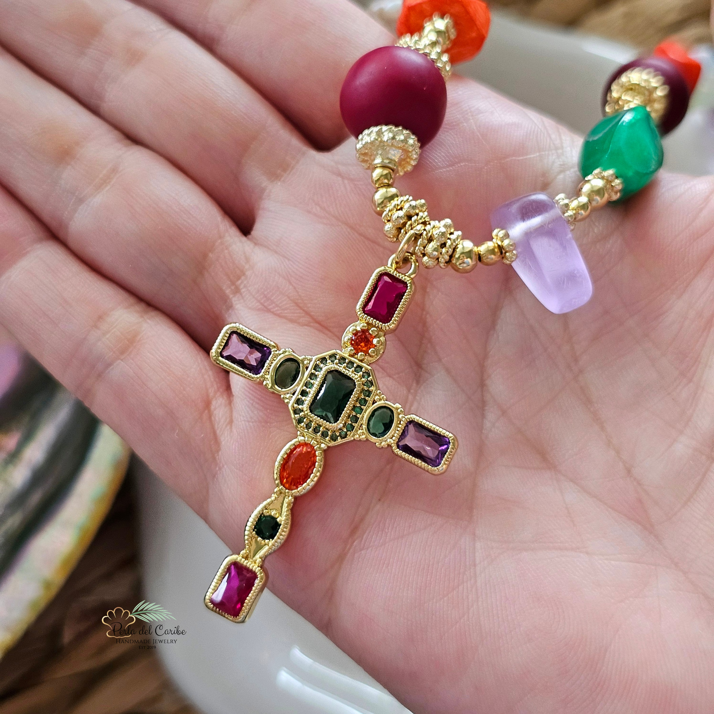 Multi-Color Cross Necklace