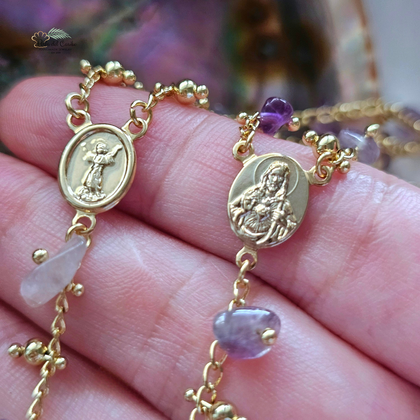 Divino Niño/ Sagrado Corazón Amethyst Chain