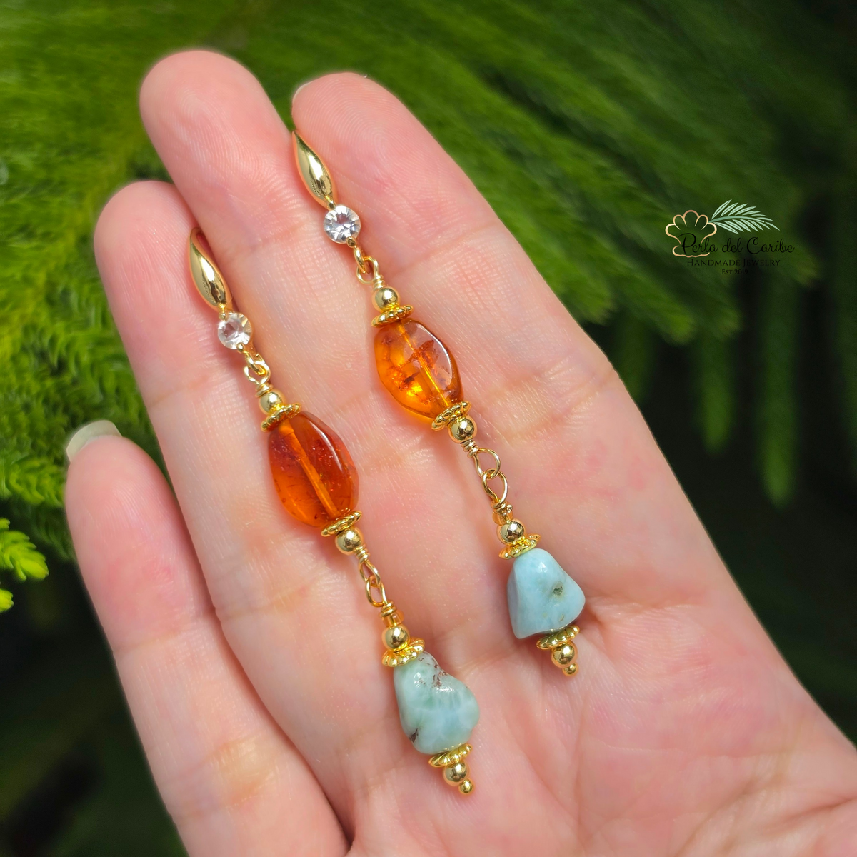 Larimar & Amber Earrings