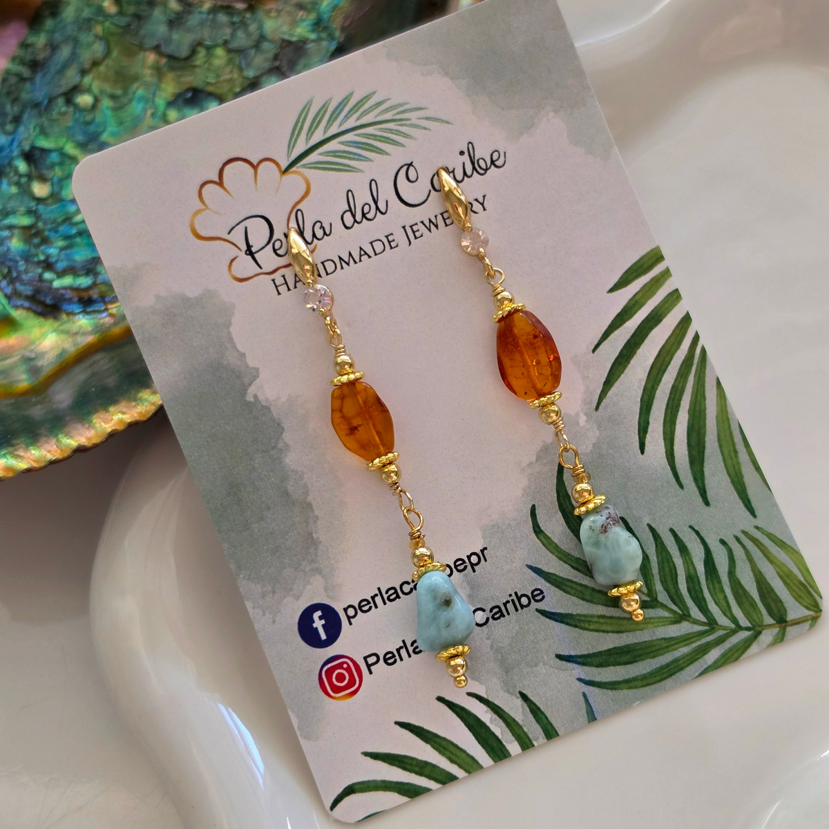 Larimar & Amber Earrings