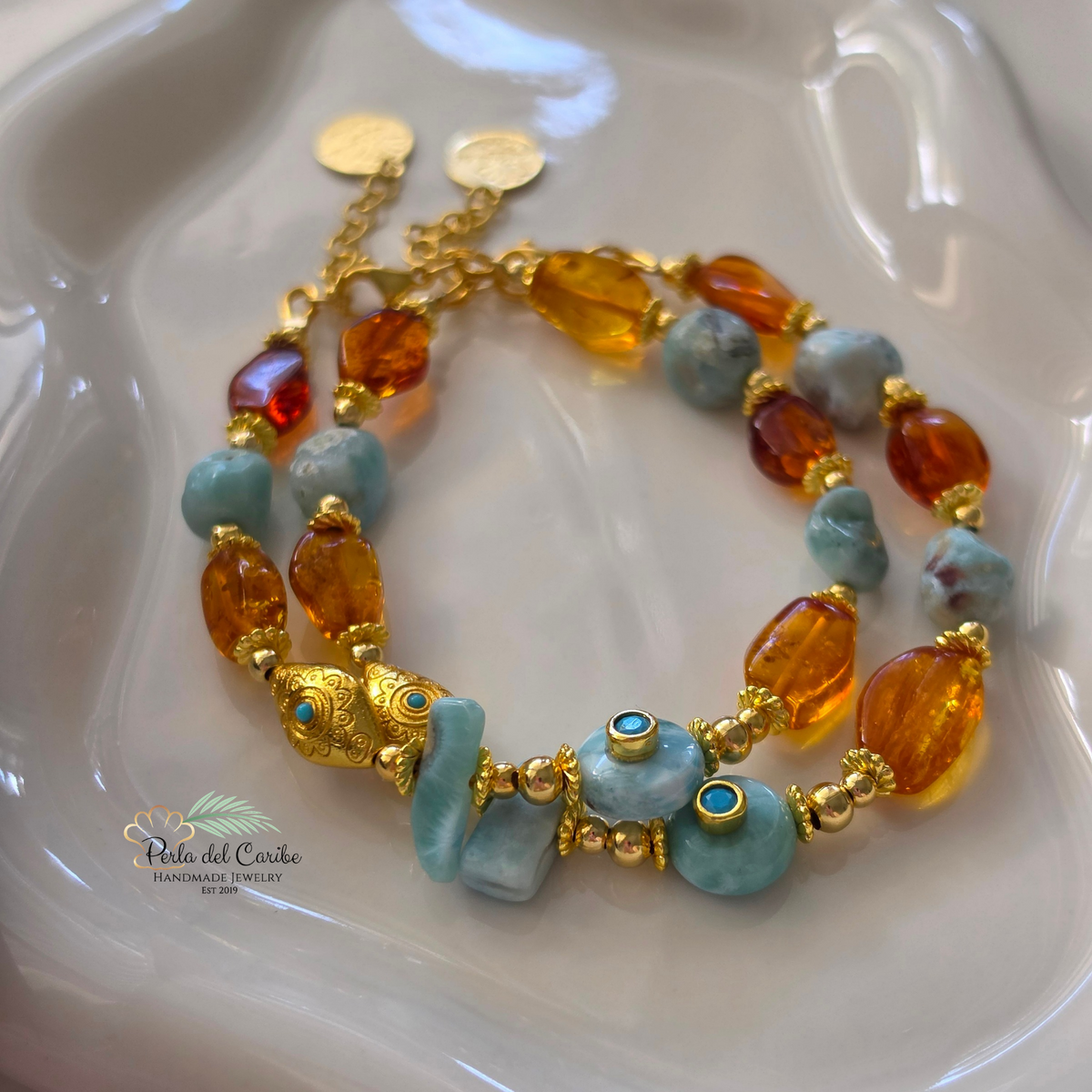 Larimar & Amber Bracelet