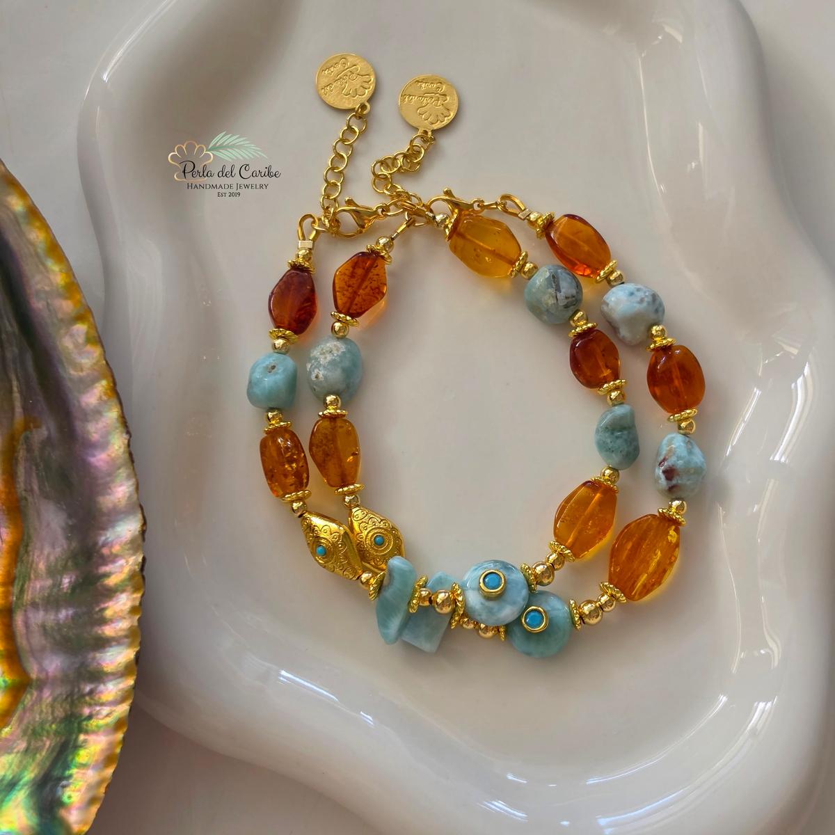 Larimar & Amber Bracelet