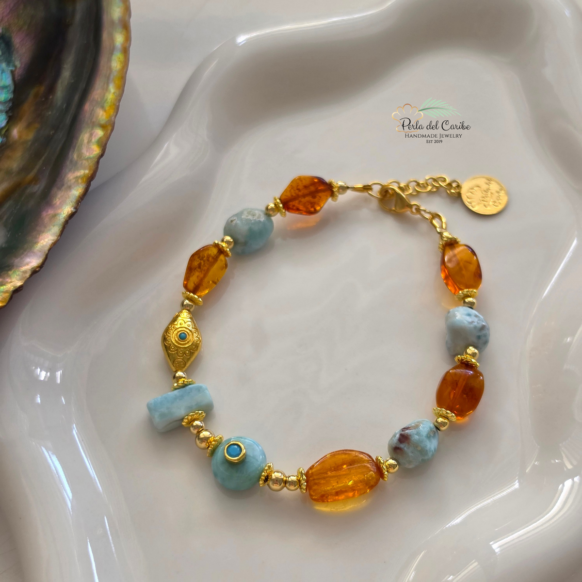 Larimar & Amber Bracelet