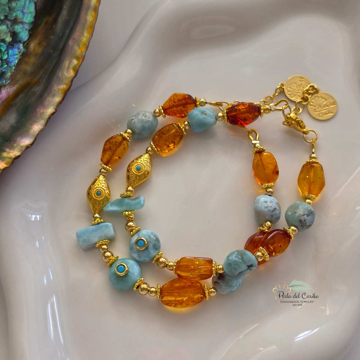 Larimar & Amber Bracelet