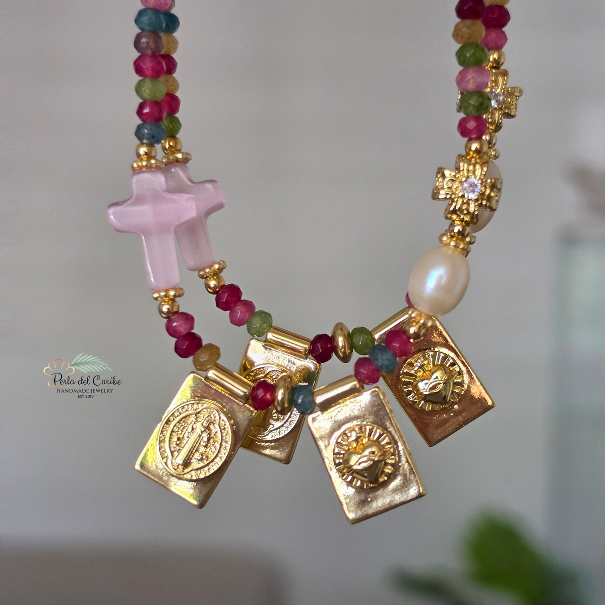 San Benito/ Sagrado Corazón Scapular Necklace