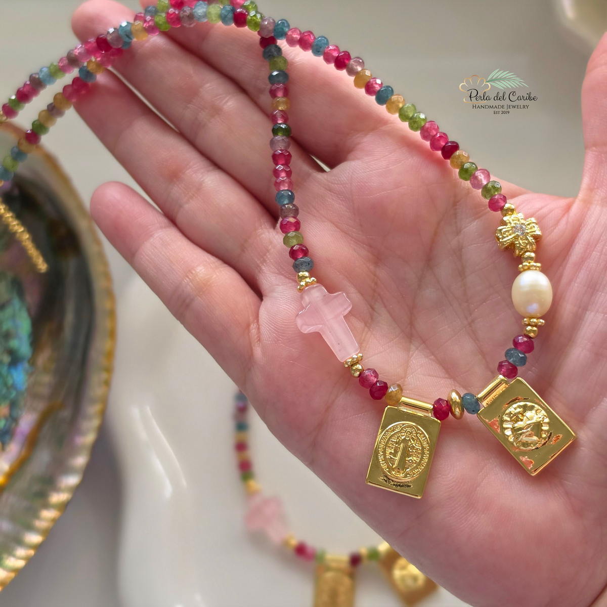 San Benito/ Sagrado Corazón Scapular Necklace