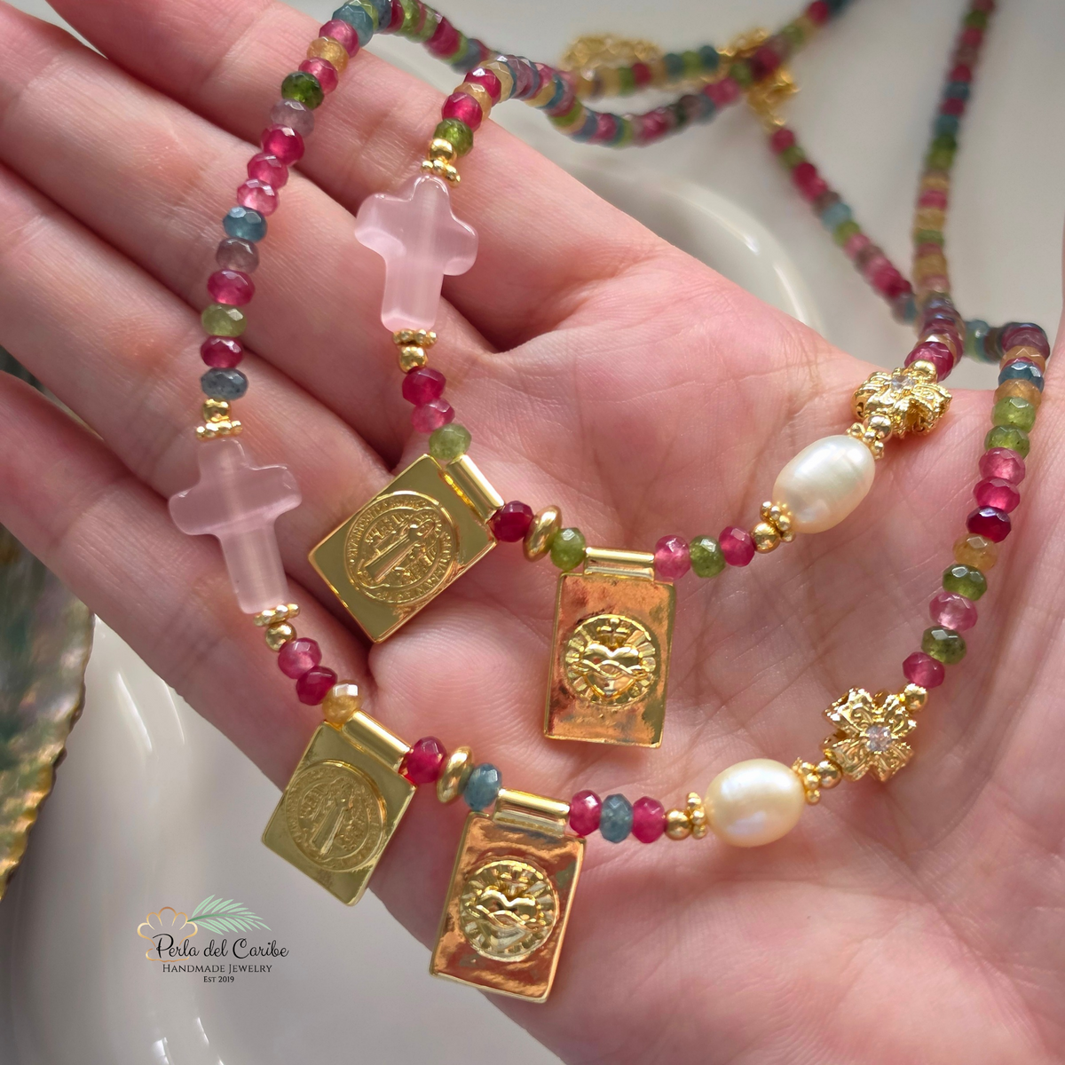 San Benito/ Sagrado Corazón Scapular Necklace