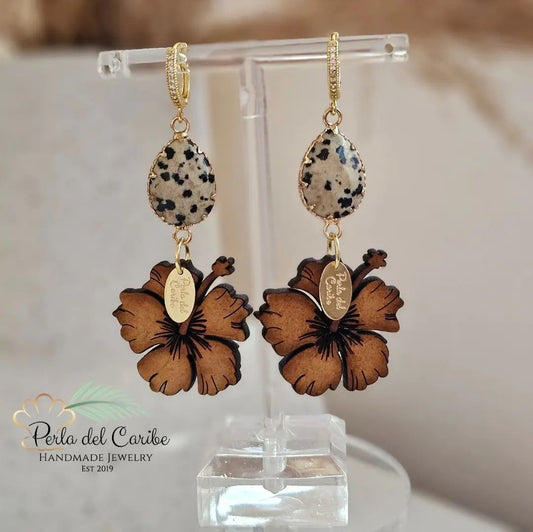 Wooden Hibiscus Earrings