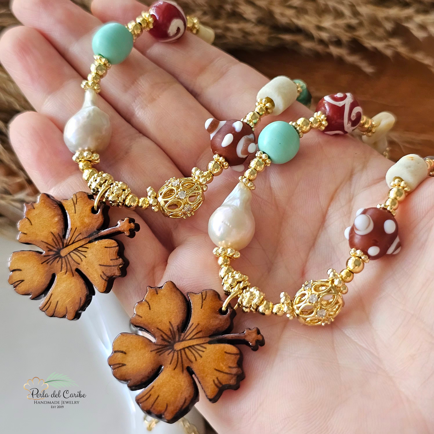 Hibiscus Wooden Necklace