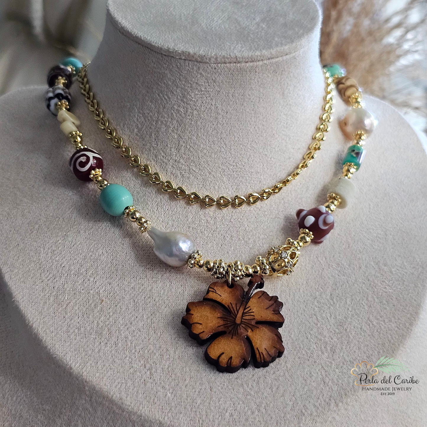 Hibiscus Wooden Necklace