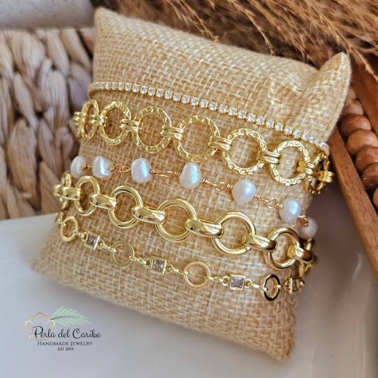 Hammered Round / Oval Cable Link Bracelet