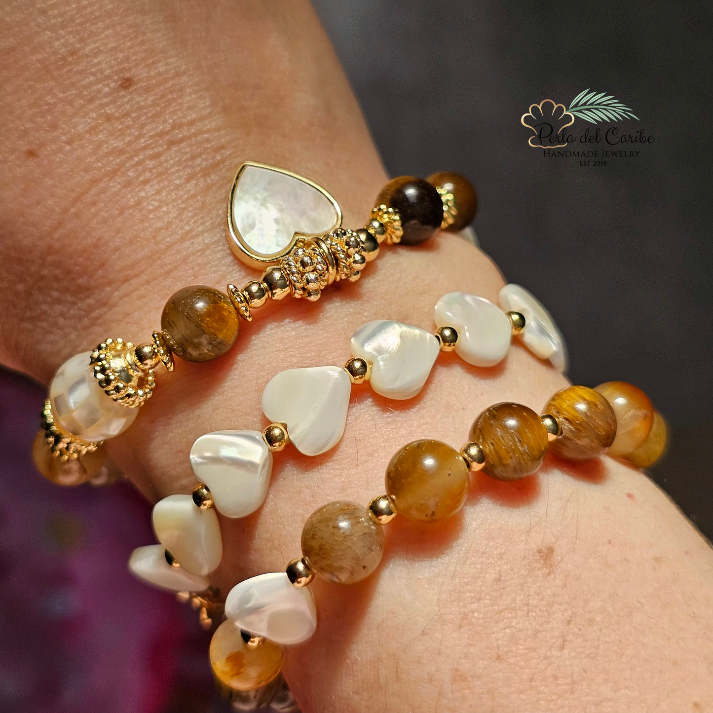 Tiger Eye Heart Bracelets (Set of 2)