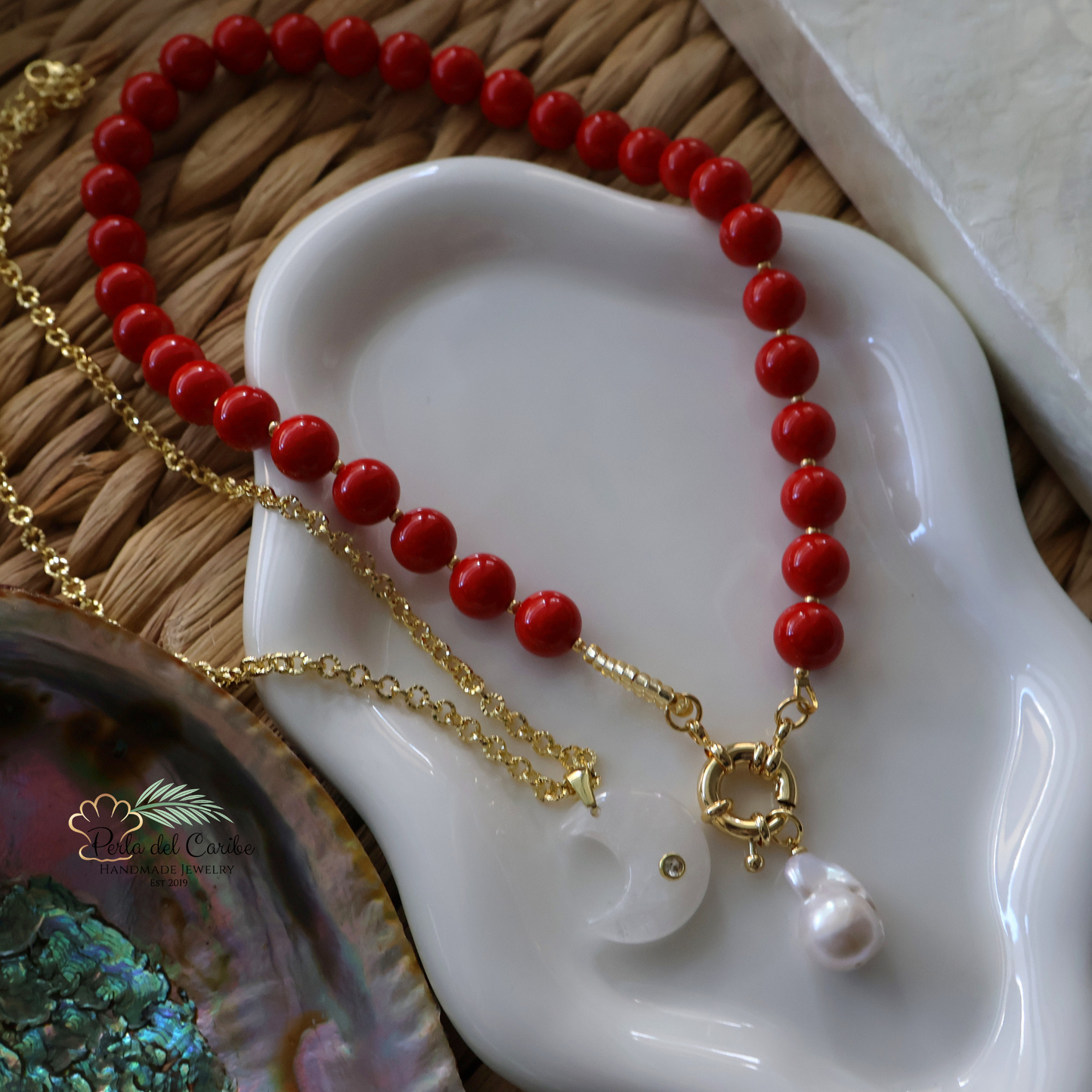 Red Jade Beaded Necklace