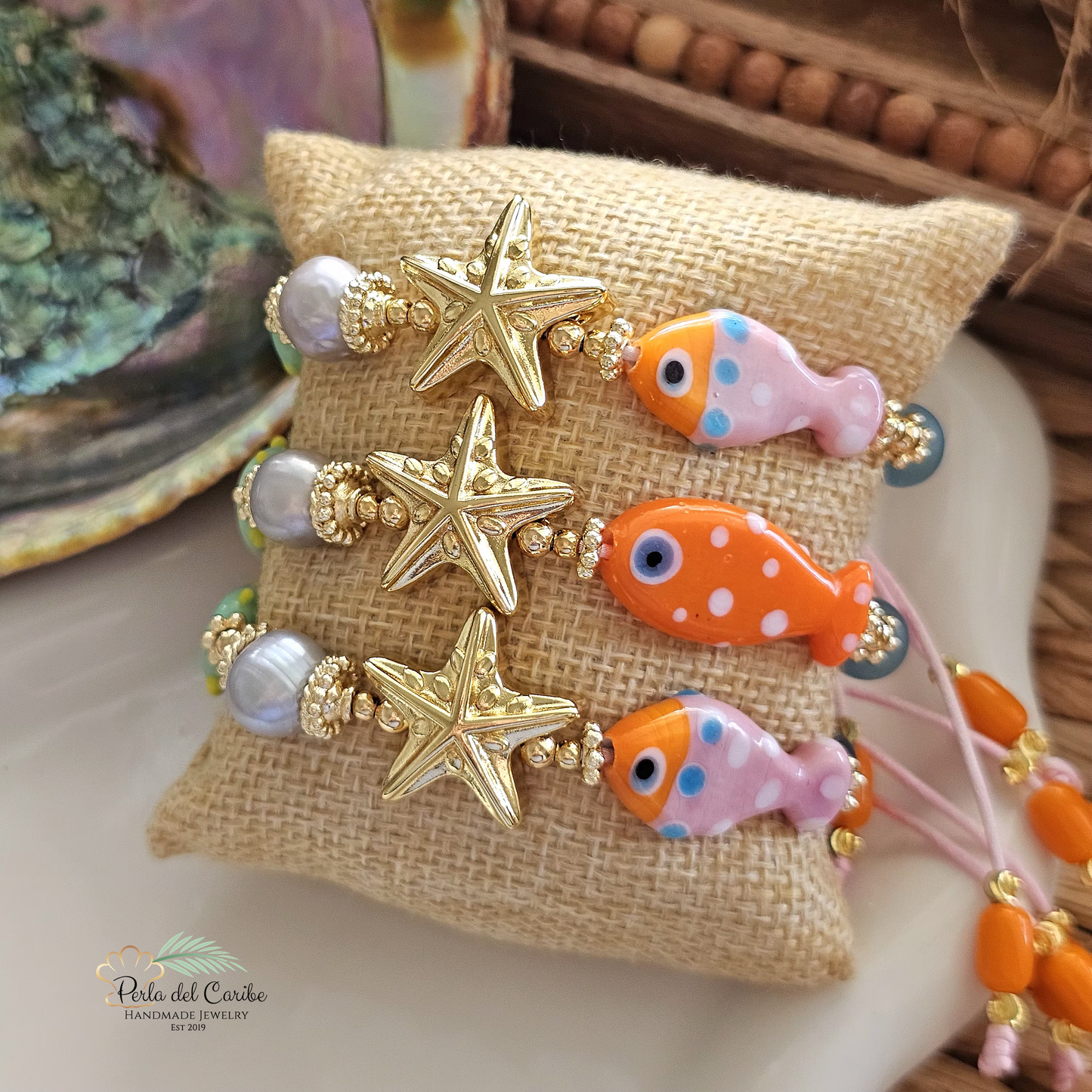 Dotted Fish & Starfish Adjustable Bracelet