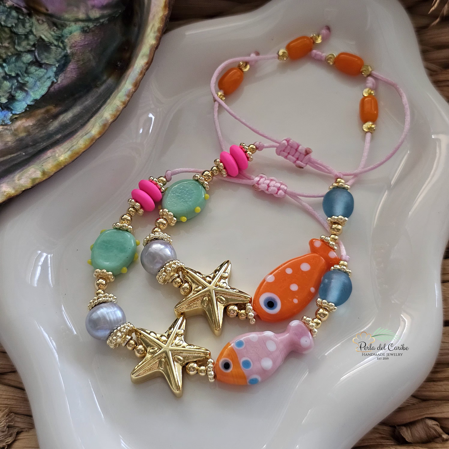 Dotted Fish & Starfish Adjustable Bracelet