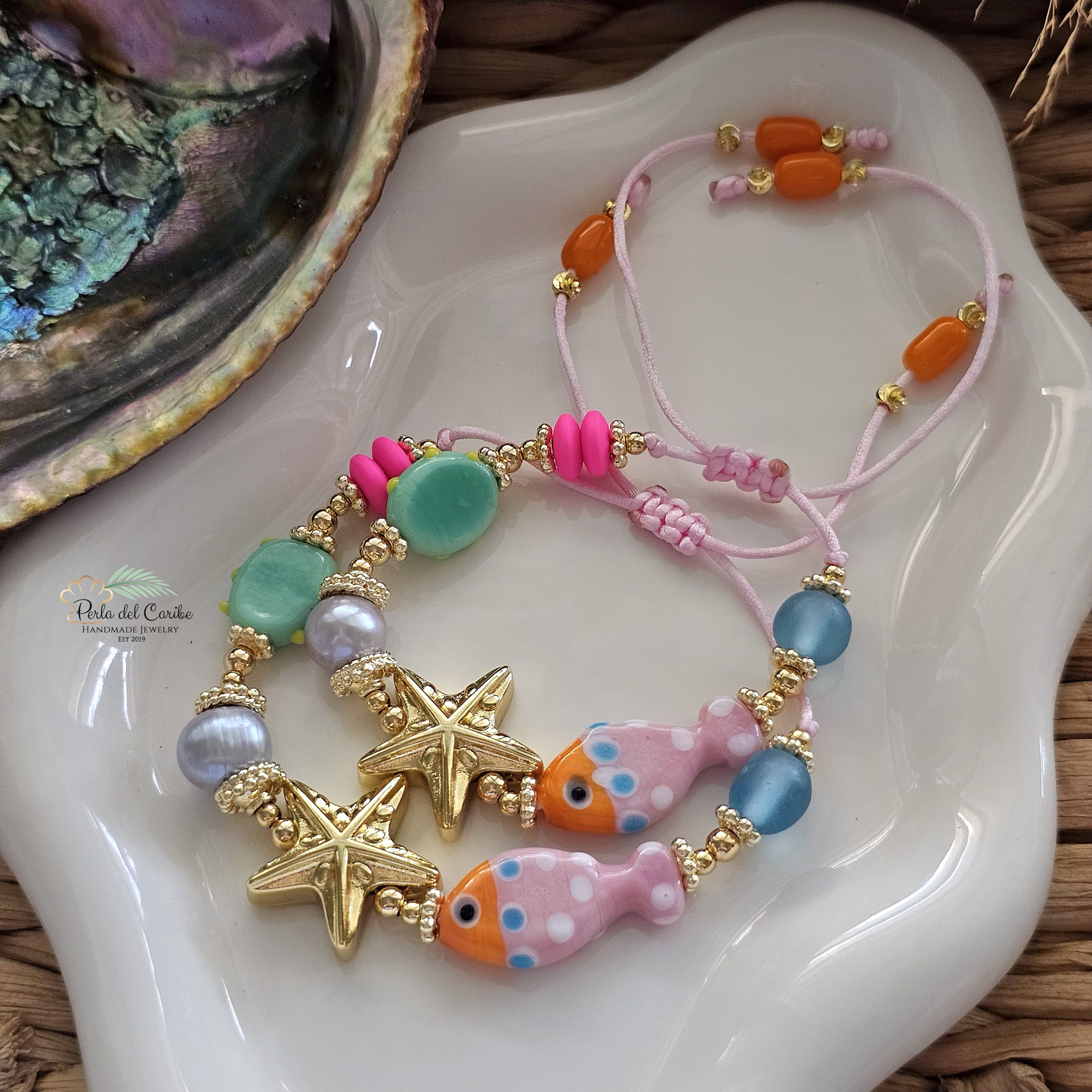 Dotted Fish & Starfish Adjustable Bracelet
