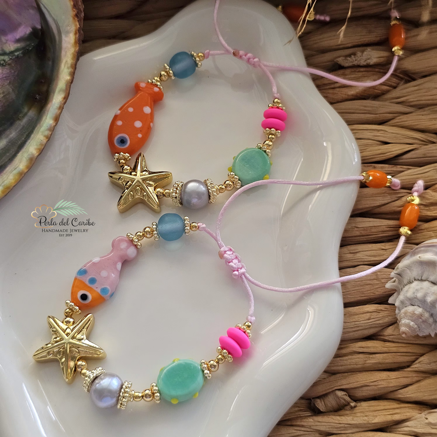 Dotted Fish & Starfish Adjustable Bracelet