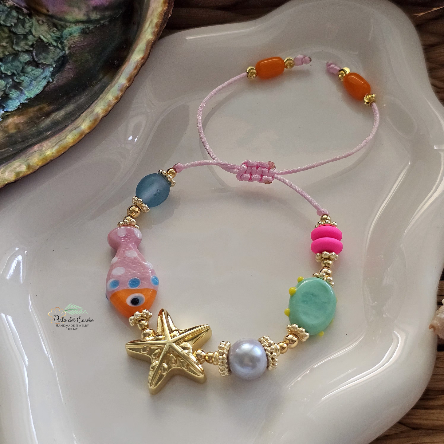 Dotted Fish & Starfish Adjustable Bracelet