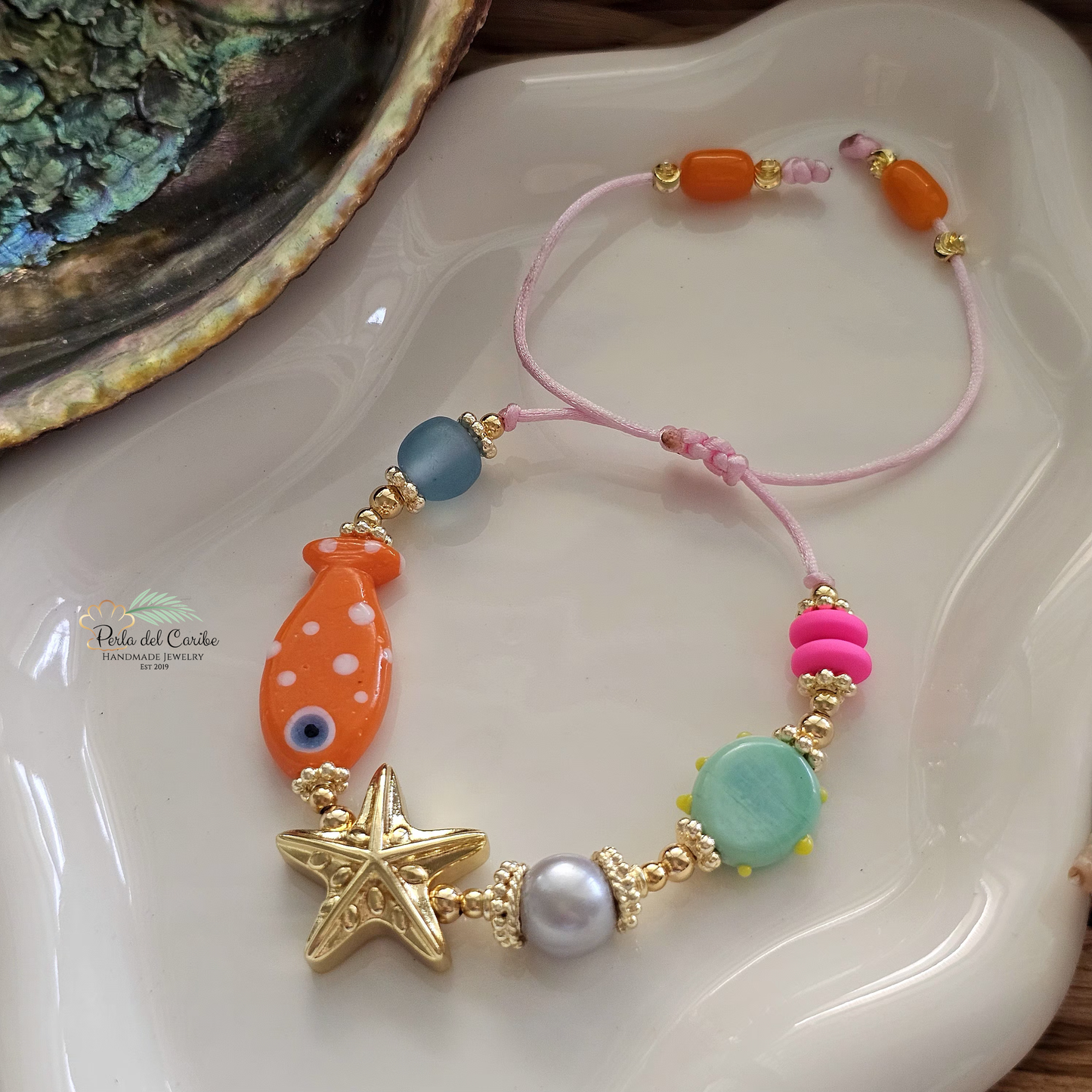 Dotted Fish & Starfish Adjustable Bracelet