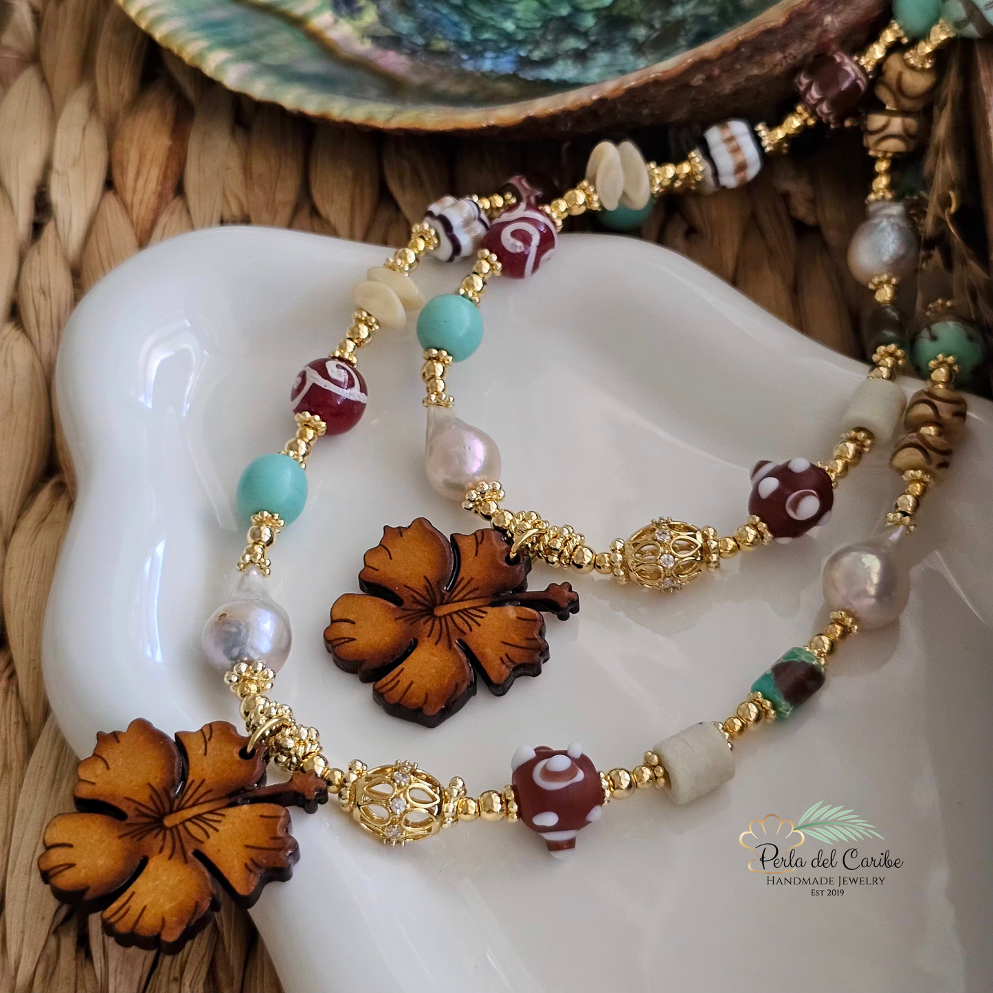 Hibiscus Wooden Necklace