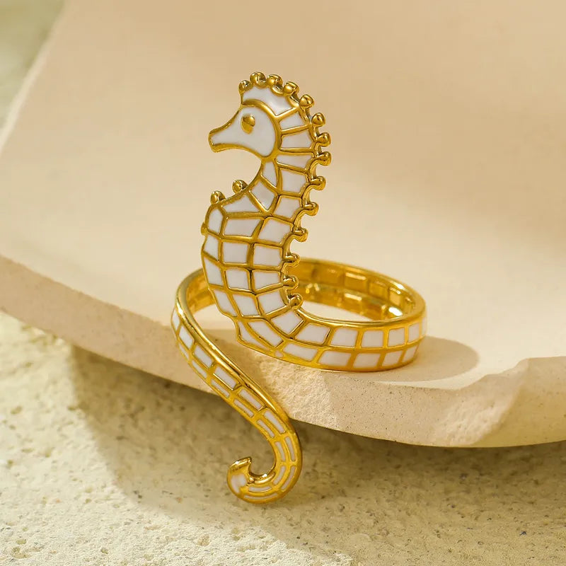 White Seahorse Ring